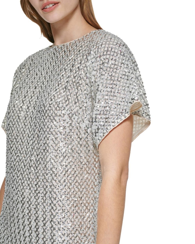 Vince Camuto Sequined Dolman-Sleeve$188.00 Saty Damske Biele | TWBY-19370