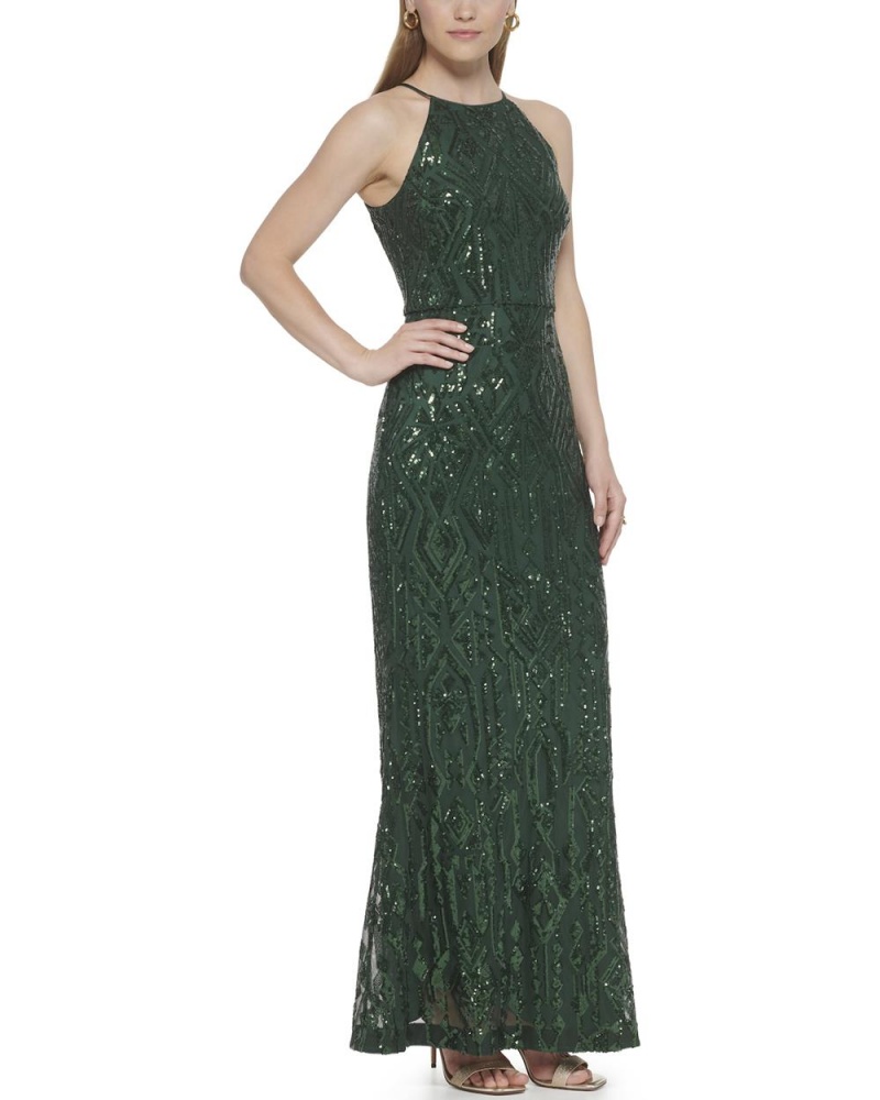 Vince Camuto Sequined Halter-Neck Saty Damske Zelene | WQBT-34962