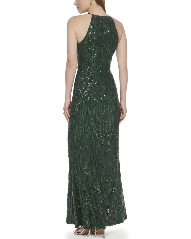 Vince Camuto Sequined Halter-Neck Saty Damske Zelene | WQBT-34962