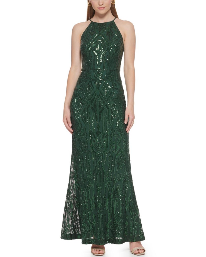 Vince Camuto Sequined Halter-Neck Saty Damske Zelene | WQBT-34962