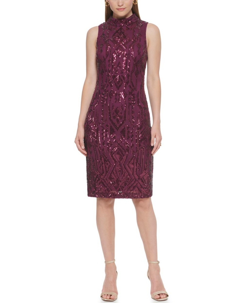 Vince Camuto Sequined Mock-Neck Mini Šaty Damske Nachový | UGYL-61904