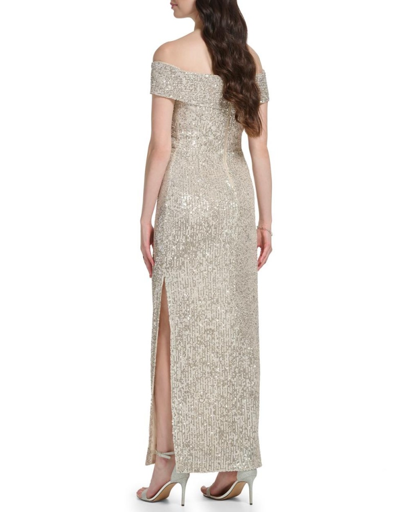 Vince Camuto Sequined Off-The-Shoulder Gown Maxi Šaty Damske Strieborne | HZNJ-28741