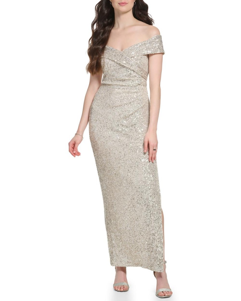 Vince Camuto Sequined Off-The-Shoulder Gown Maxi Šaty Damske Strieborne | HZNJ-28741