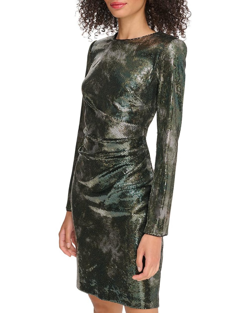 Vince Camuto Sequined Ruched Long-Sleeve Maxi Šaty Damske Zelene Olivovo Zelená | UKOY-08349