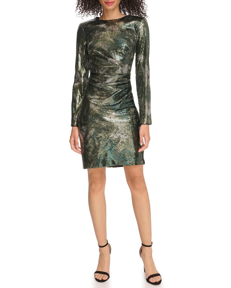 Vince Camuto Sequined Ruched Long-Sleeve Maxi Šaty Damske Zelene Olivovo Zelená | UKOY-08349