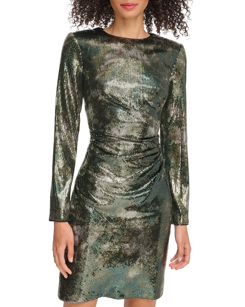 Vince Camuto Sequined Ruched Long-Sleeve Maxi Šaty Damske Zelene Olivovo Zelená | UKOY-08349