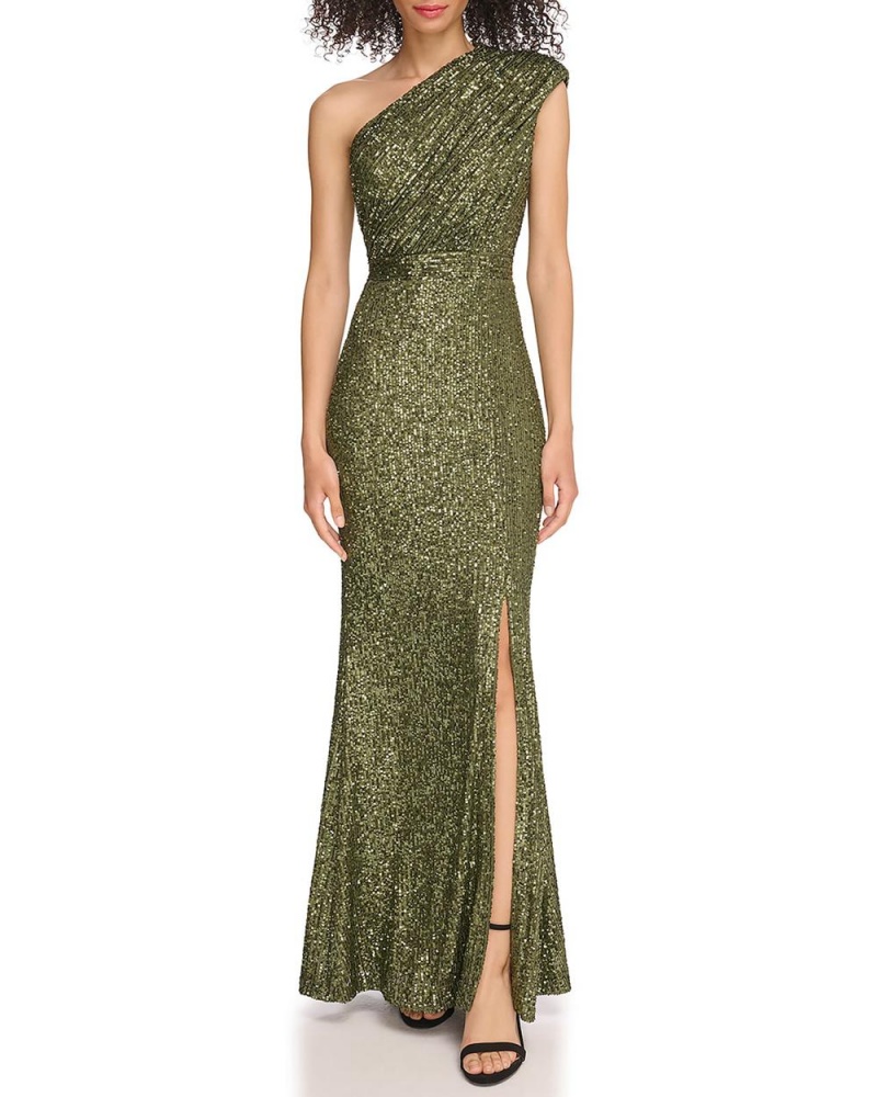 Vince Camuto Sequined Ruched One-Shoulder Gown Maxi Šaty Damske Zelene Olivovo Zelená | XVOC-68913