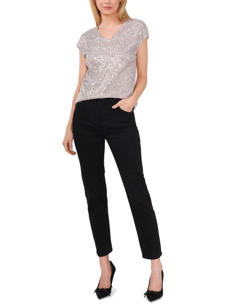 Vince Camuto Sequined V-Neck Bluzka Damske Strieborne | FRIV-38907