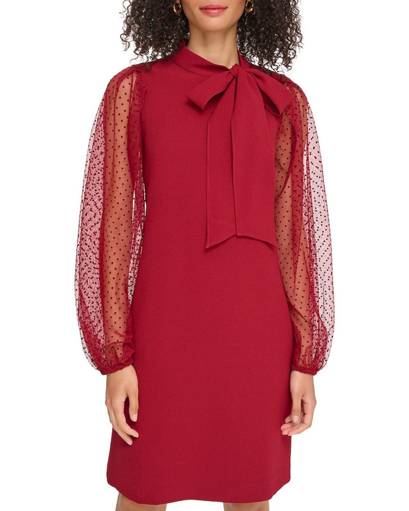 Vince Camuto Sheer-Sleeve Bow-Detail Saty Damske Červené | HYBF-58703
