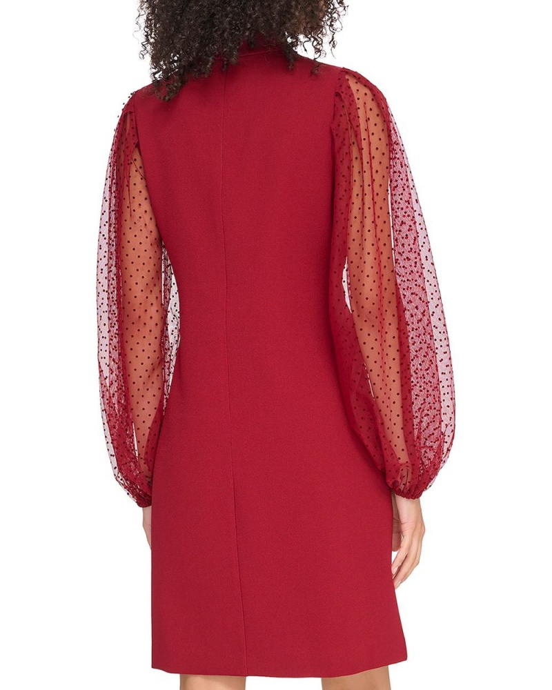 Vince Camuto Sheer-Sleeve Bow-Detail Saty Damske Červené | HYBF-58703