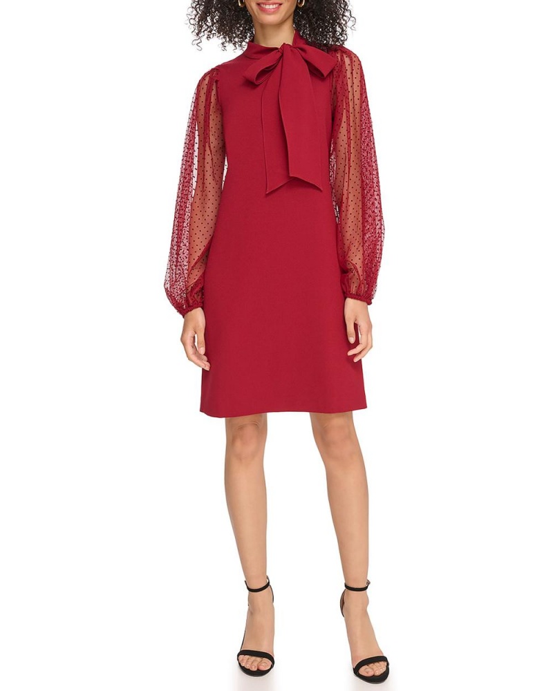 Vince Camuto Sheer-Sleeve Bow-Detail Saty Damske Červené | HYBF-58703