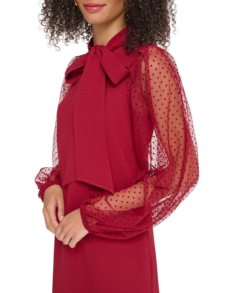 Vince Camuto Sheer-Sleeve Bow-Detail Saty Damske Červené | HYBF-58703
