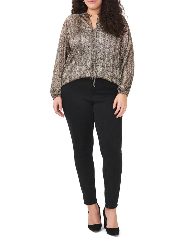 Vince Camuto Shimmer Plisované Tie-Neck (Plus Size) Bluzka Damske Čierne | POYD-32540