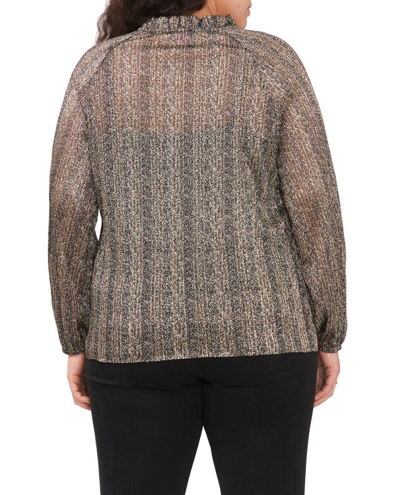Vince Camuto Shimmer Plisované Tie-Neck (Plus Size) Bluzka Damske Čierne | POYD-32540