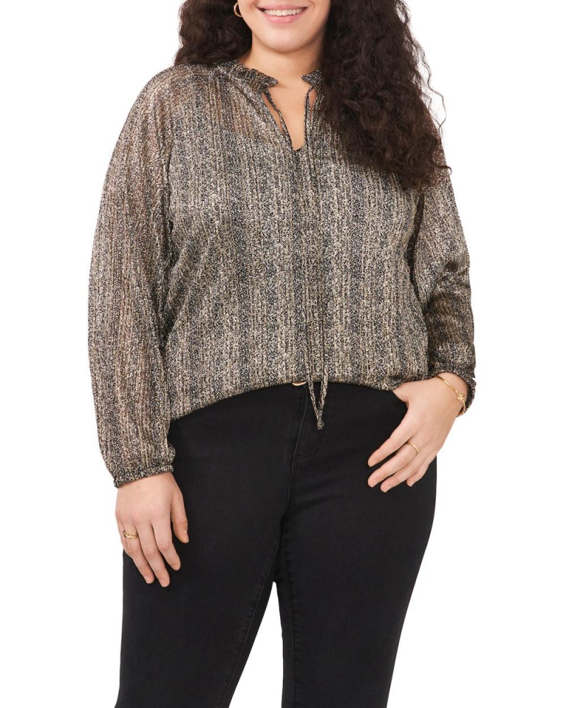 Vince Camuto Shimmer Plisované Tie-Neck (Plus Size) Bluzka Damske Čierne | POYD-32540