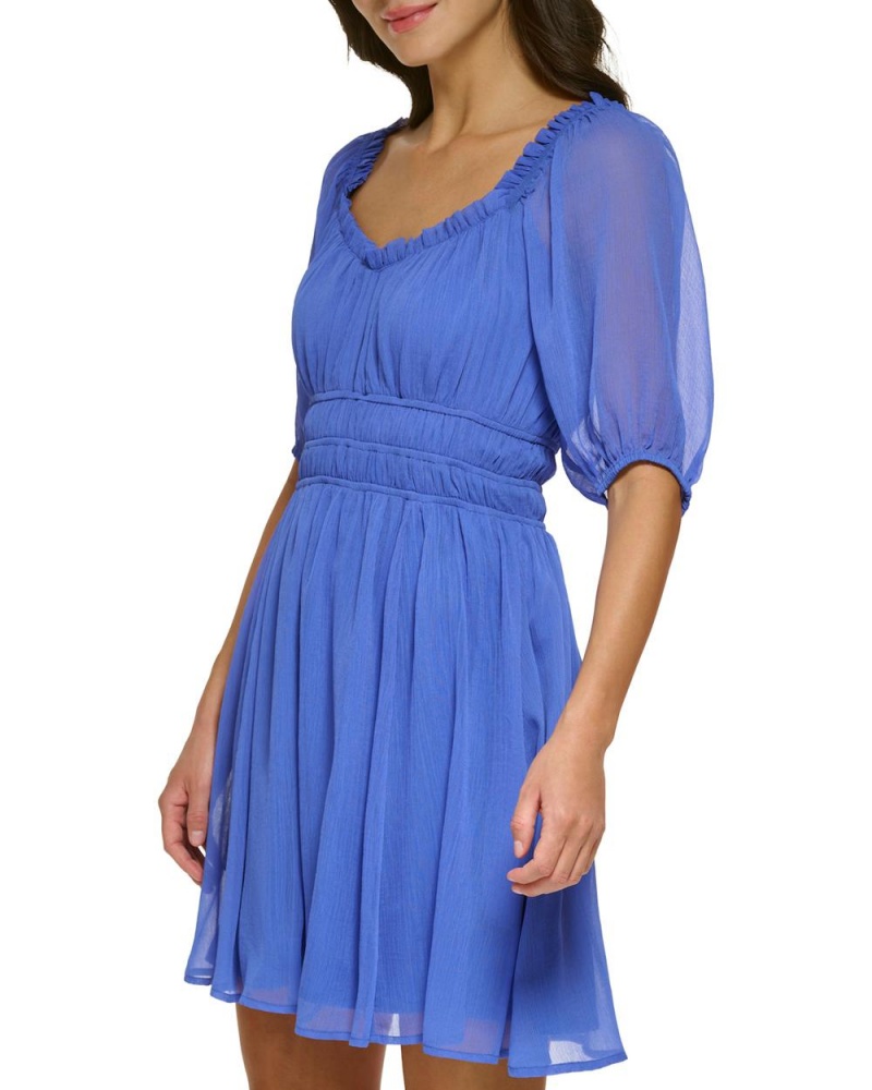 Vince Camuto Shirred Fit-And-Flare Mini Šaty Damske Modre | QWNP-69340