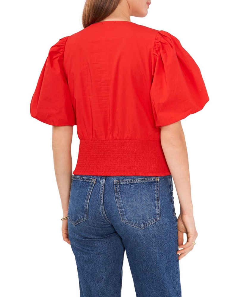 Vince Camuto Smocked-Hem Puff-Sleeve Bluzka Damske Červené | EKYT-34067