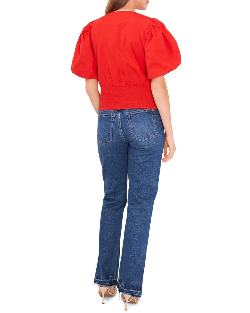 Vince Camuto Smocked-Hem Puff-Sleeve Bluzka Damske Červené | EKYT-34067