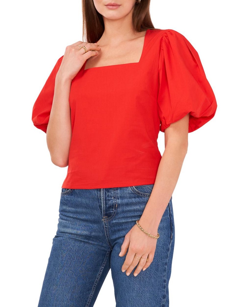 Vince Camuto Smocked-Hem Puff-Sleeve Bluzka Damske Červené | EKYT-34067