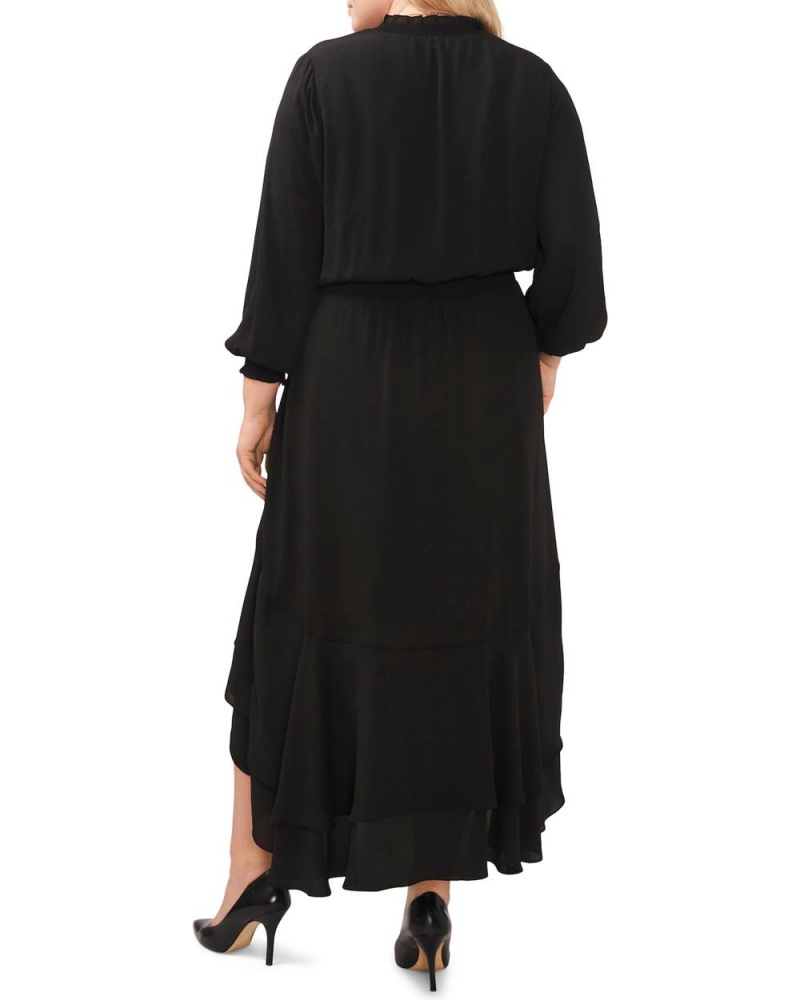 Vince Camuto Smocked-Pásom High-Low (Plus Size) Maxi Šaty Damske Čierne | AOKE-95218