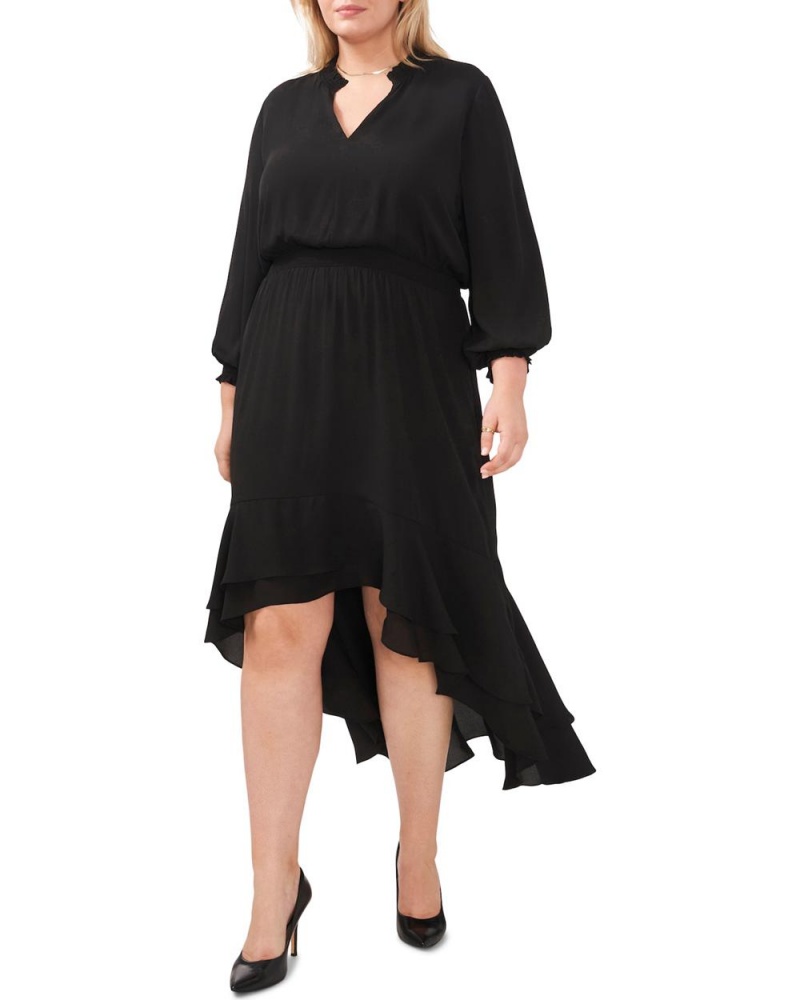 Vince Camuto Smocked-Pásom High-Low (Plus Size) Maxi Šaty Damske Čierne | AOKE-95218