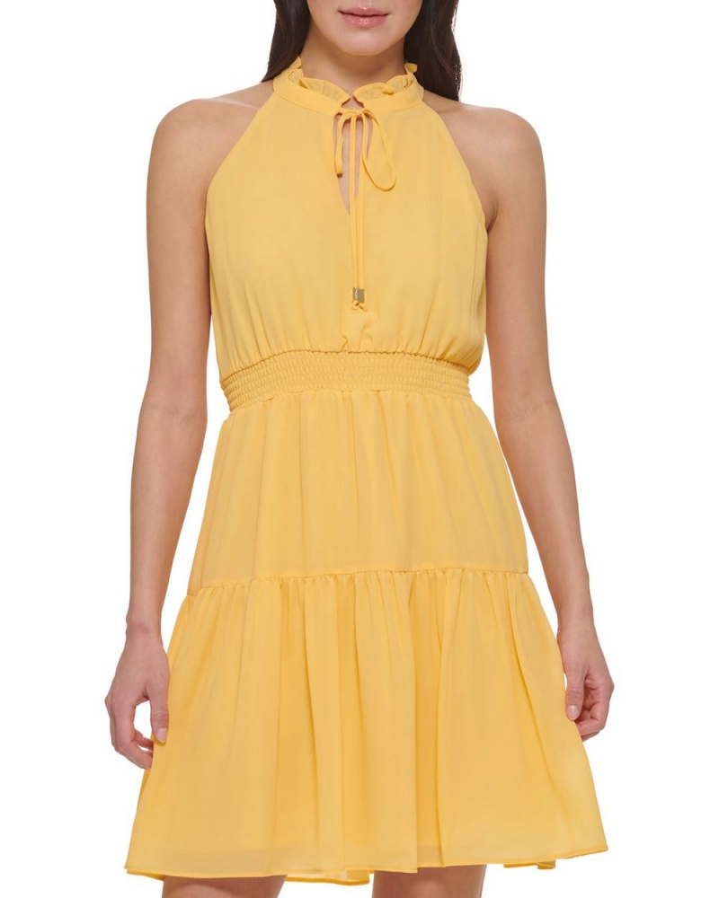 Vince Camuto Smocked Fit-And-Flare (Petite) Mini Šaty Damske Žlté | ZIHX-63159