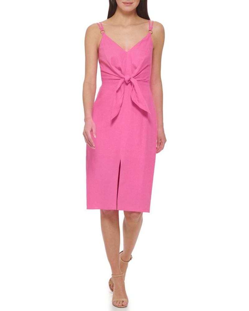 Vince Camuto Smocked Tie-Front Saty Damske Fuchsie Ruzove | XVHL-27109