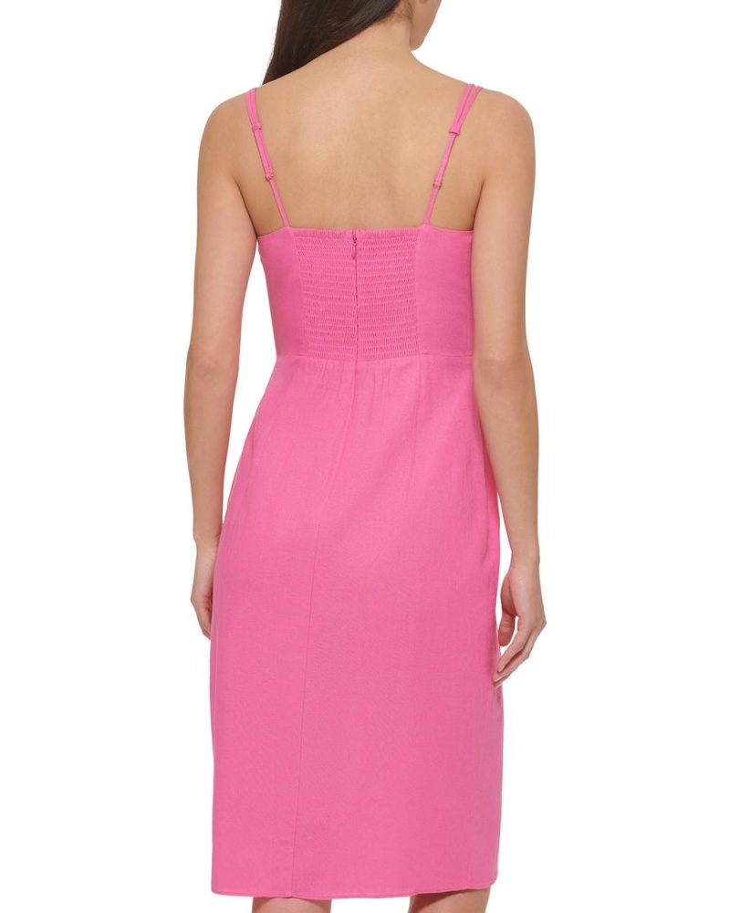 Vince Camuto Smocked Tie-Front Saty Damske Fuchsie Ruzove | XVHL-27109