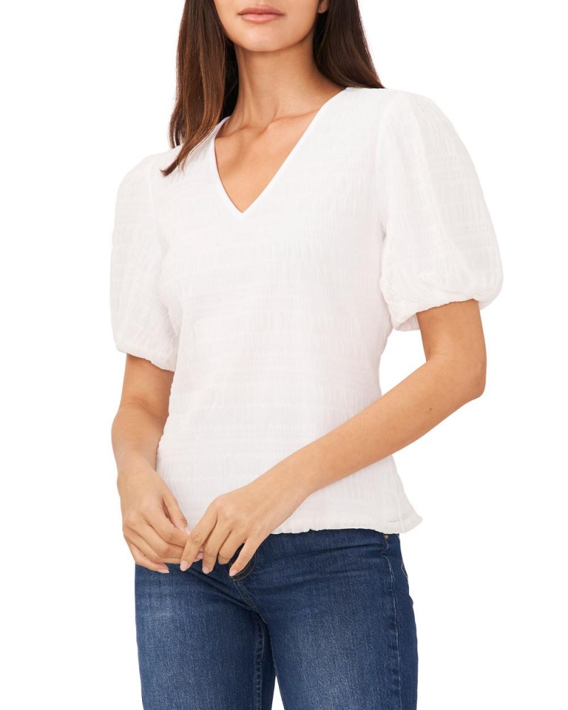 Vince Camuto Smocked V-Neck Bluzka Damske Biele | IOTY-18793