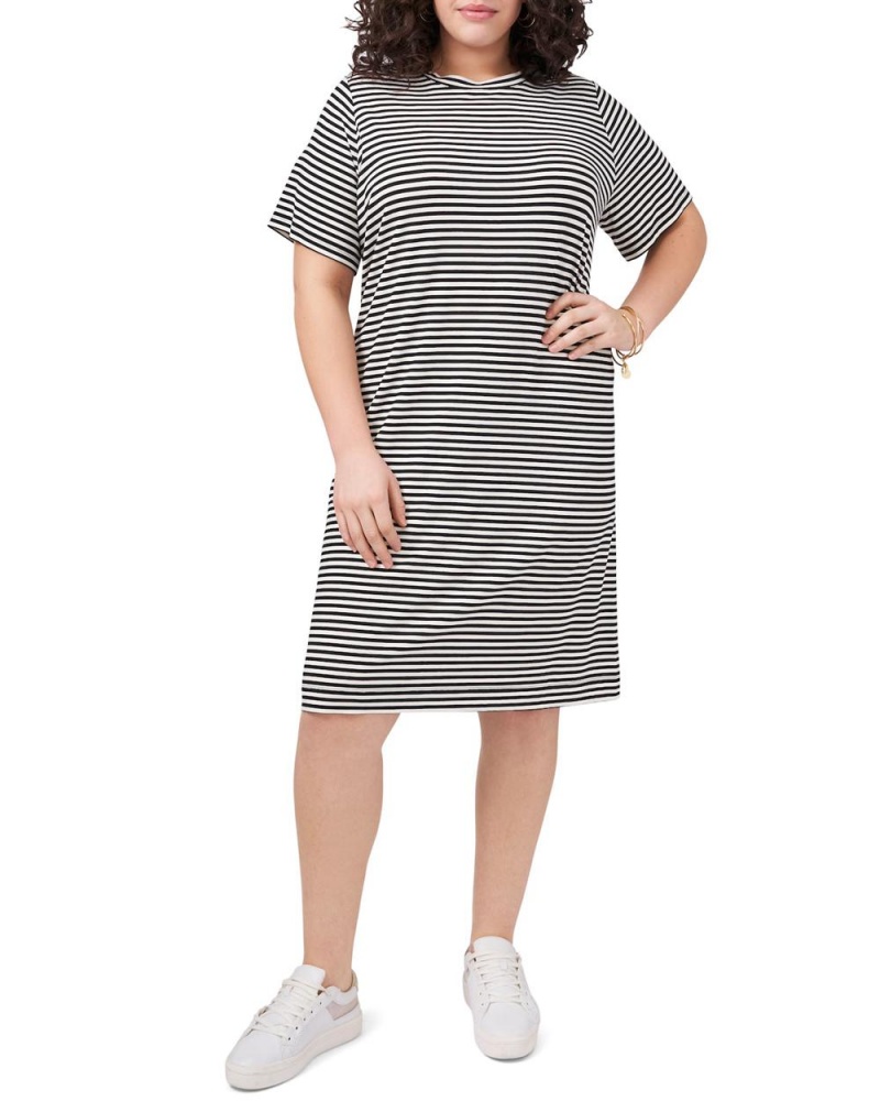 Vince Camuto Stripe-Print (Plus Size) Maxi Šaty Damske Biele | DIWZ-81735