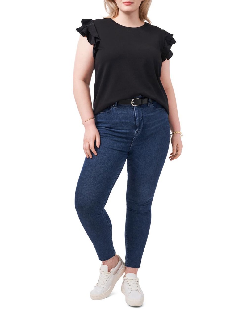 Vince Camuto Tiered Ruffle-Sleeve (Plus Size) Tricko Damske Čierne | TVOQ-14592