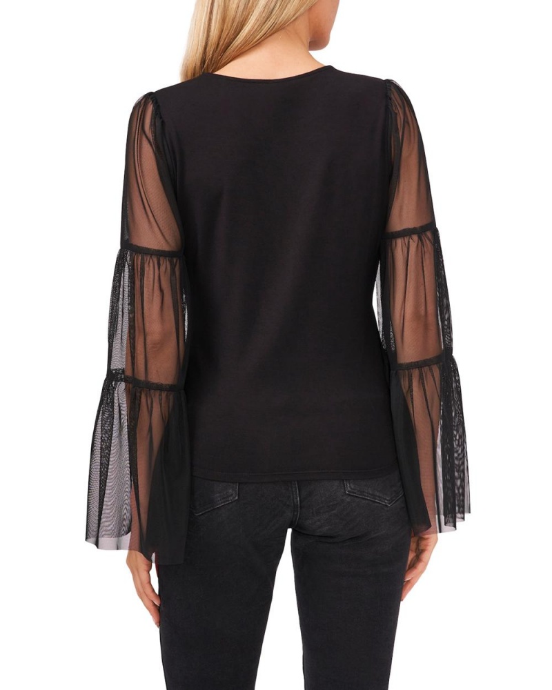 Vince Camuto Tulle-Sleeve Topy Damske Čierne | YKAD-81637