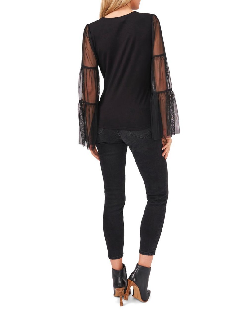 Vince Camuto Tulle-Sleeve Topy Damske Čierne | YKAD-81637