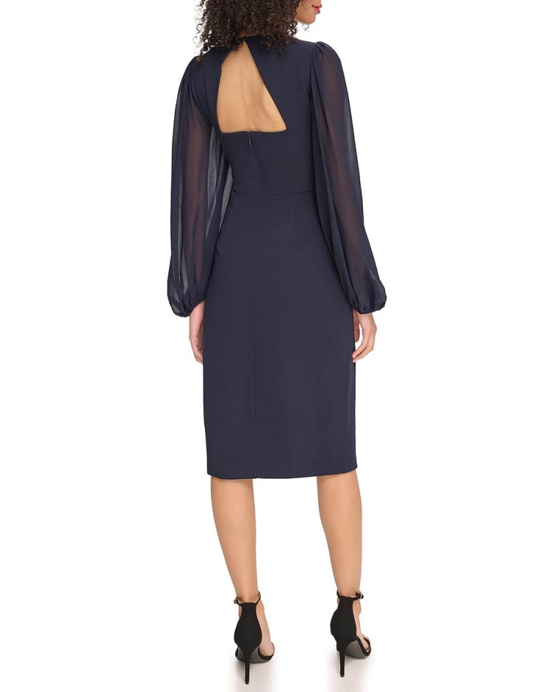 Vince Camuto Twist-Front Chiffon-Sleeve Midi Šaty Damske Námornícka Modrá | JDHE-58697