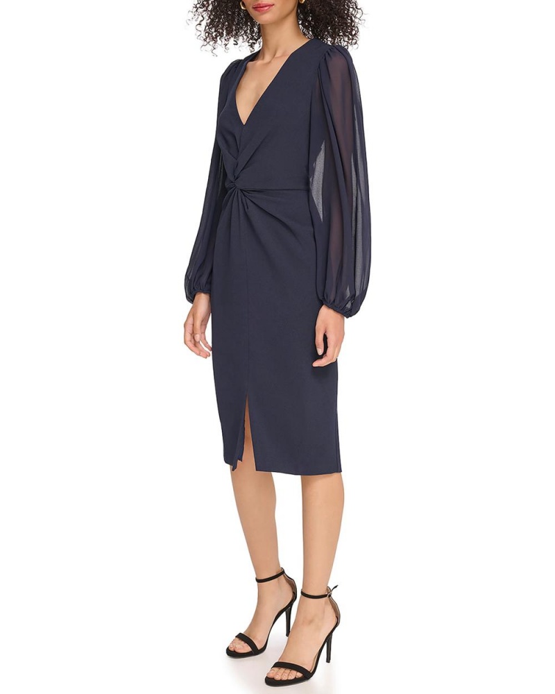 Vince Camuto Twist-Front Chiffon-Sleeve Midi Šaty Damske Námornícka Modrá | JDHE-58697
