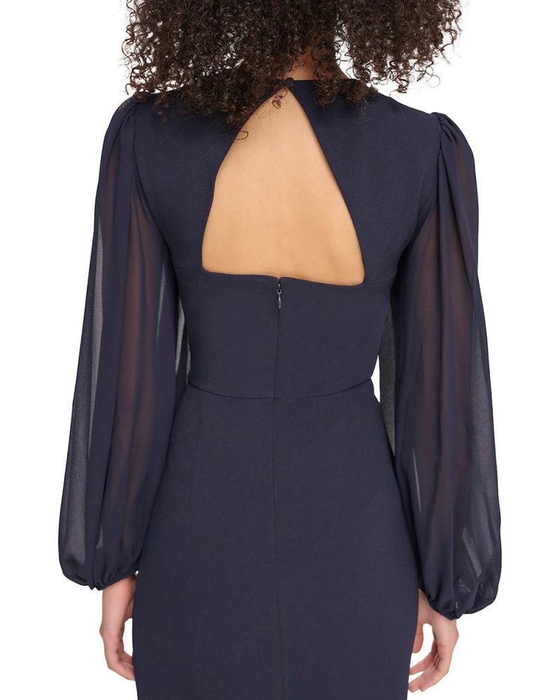 Vince Camuto Twist-Front Chiffon-Sleeve Midi Šaty Damske Námornícka Modrá | JDHE-58697