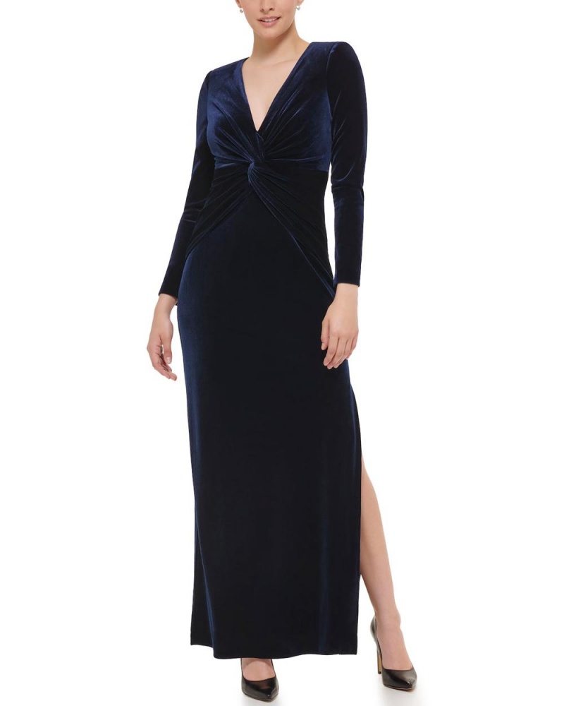 Vince Camuto Twist-Front Velvet Gown Maxi Šaty Damske Námornícka Modrá | YDOT-26790