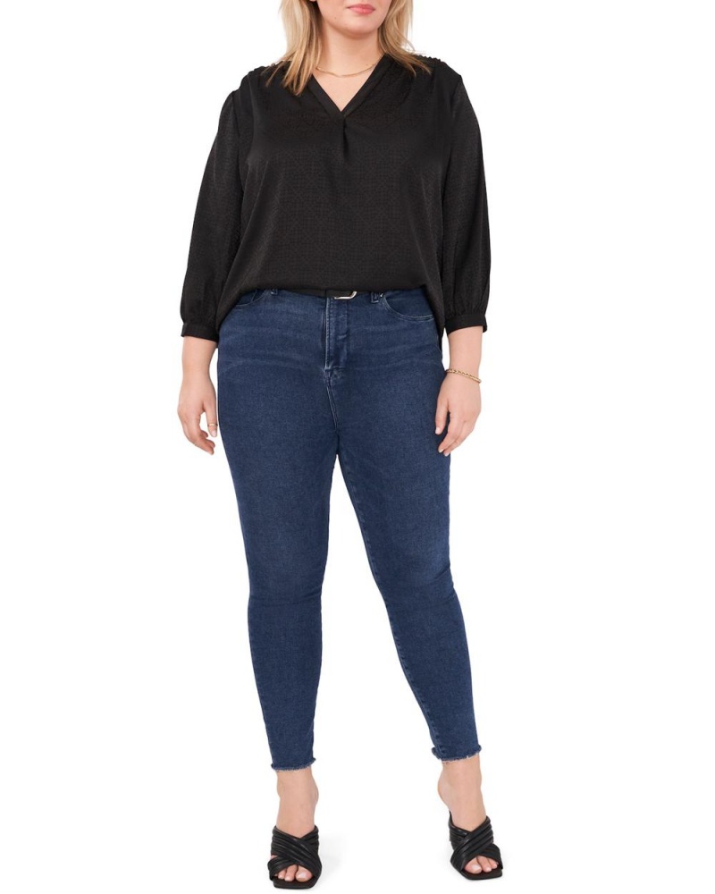 Vince Camuto V-Neck Inverted-Pleat (Plus Size) Bluzka Damske Čierne | UGYE-23548