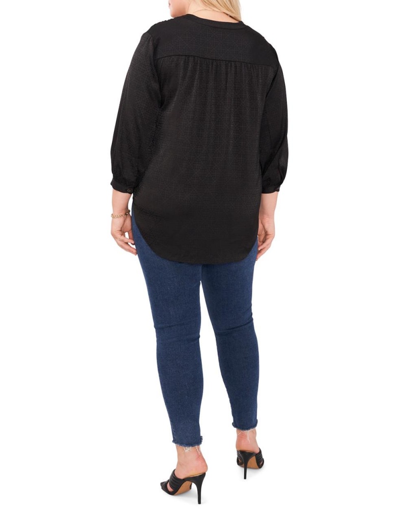 Vince Camuto V-Neck Inverted-Pleat (Plus Size) Bluzka Damske Čierne | UGYE-23548