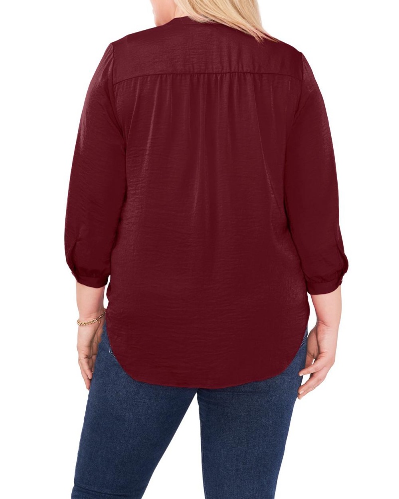 Vince Camuto V-Neck Inverted-Pleat (Plus Size) Bluzka Damske Bordove Tmavo | URDK-78916