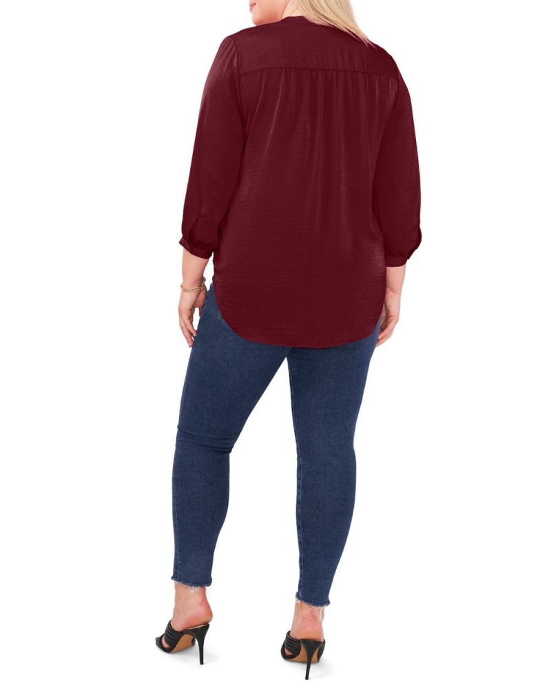 Vince Camuto V-Neck Inverted-Pleat (Plus Size) Bluzka Damske Bordove Tmavo | URDK-78916