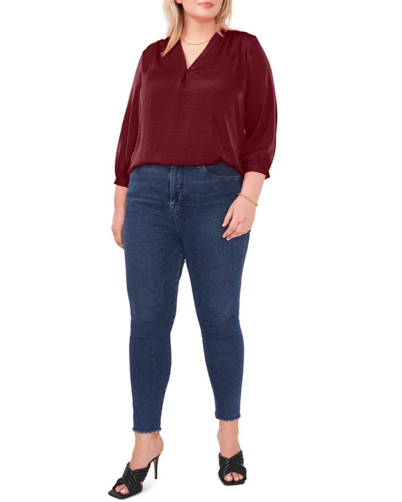 Vince Camuto V-Neck Inverted-Pleat (Plus Size) Bluzka Damske Bordove Tmavo | URDK-78916
