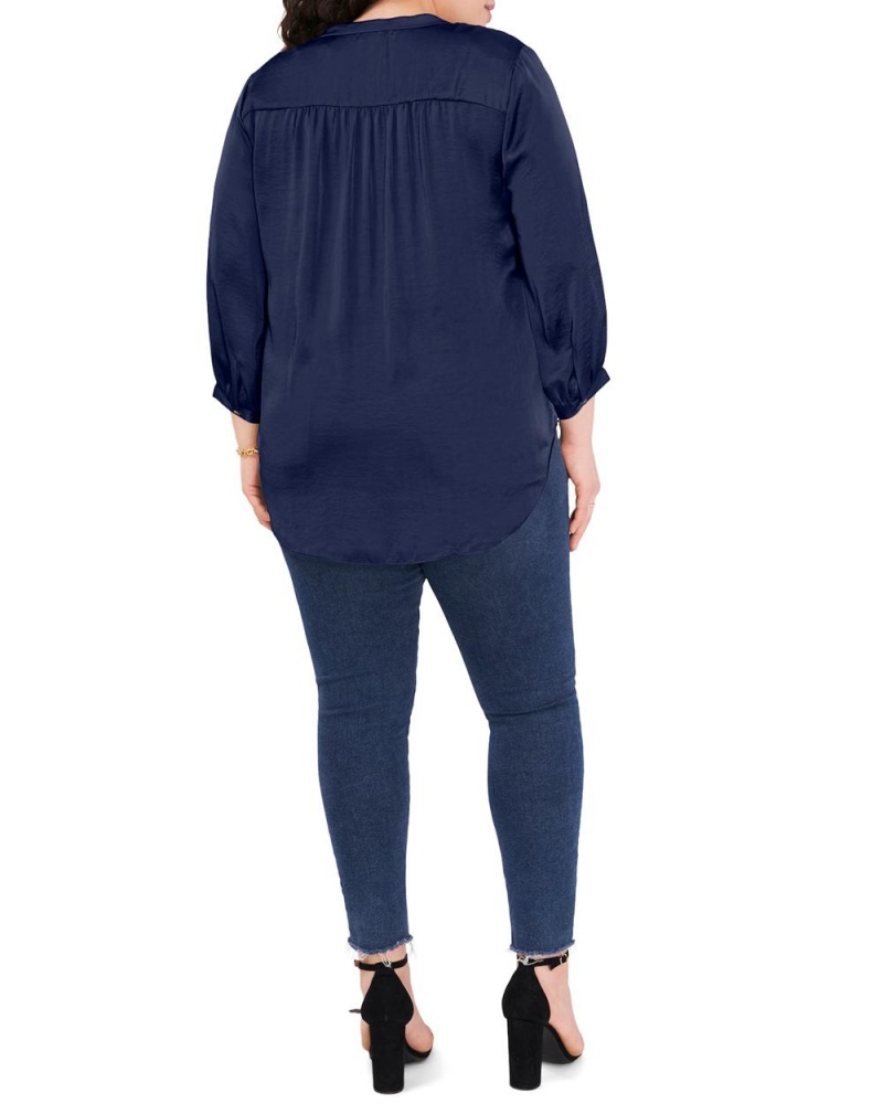 Vince Camuto V-Neck Inverted-Pleat (Plus Size) Bluzka Damske Námornícka Modrá | CZNK-78314