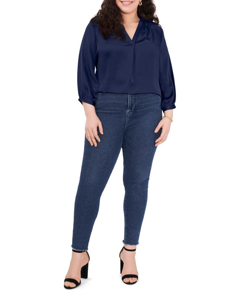 Vince Camuto V-Neck Inverted-Pleat (Plus Size) Bluzka Damske Námornícka Modrá | CZNK-78314