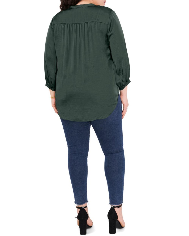 Vince Camuto V-Neck Inverted-Pleat (Plus Size) Bluzka Damske Zelene Tmavo | QGZO-25738
