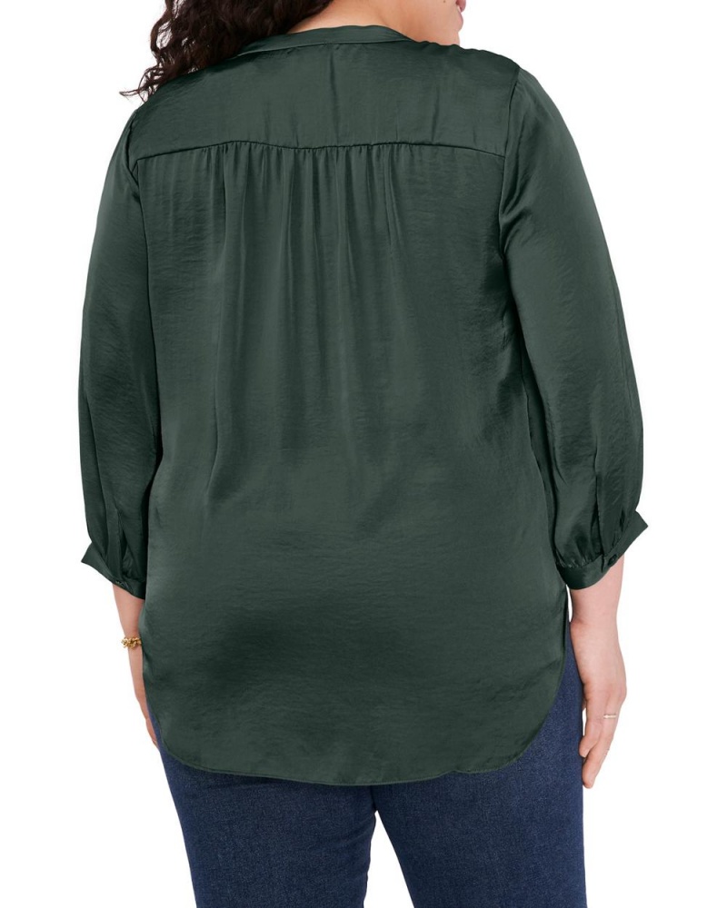 Vince Camuto V-Neck Inverted-Pleat (Plus Size) Bluzka Damske Zelene Tmavo | QGZO-25738