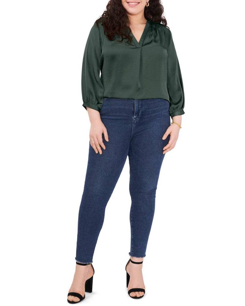 Vince Camuto V-Neck Inverted-Pleat (Plus Size) Bluzka Damske Zelene Tmavo | QGZO-25738