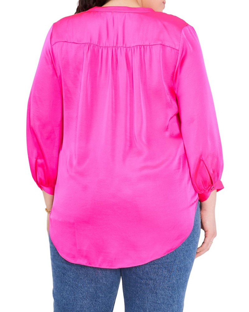 Vince Camuto V-Neck Inverted-Pleat (Plus Size) Bluzka Damske Ruzove | RBFA-05429