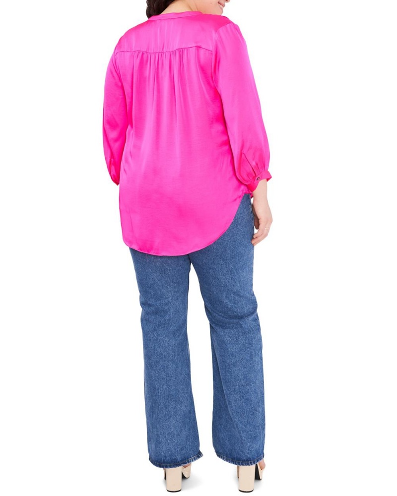 Vince Camuto V-Neck Inverted-Pleat (Plus Size) Bluzka Damske Ruzove | RBFA-05429