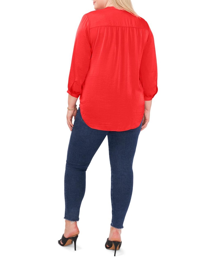 Vince Camuto V-Neck Inverted-Pleat (Plus Size) Bluzka Damske Červené | PLRU-91208